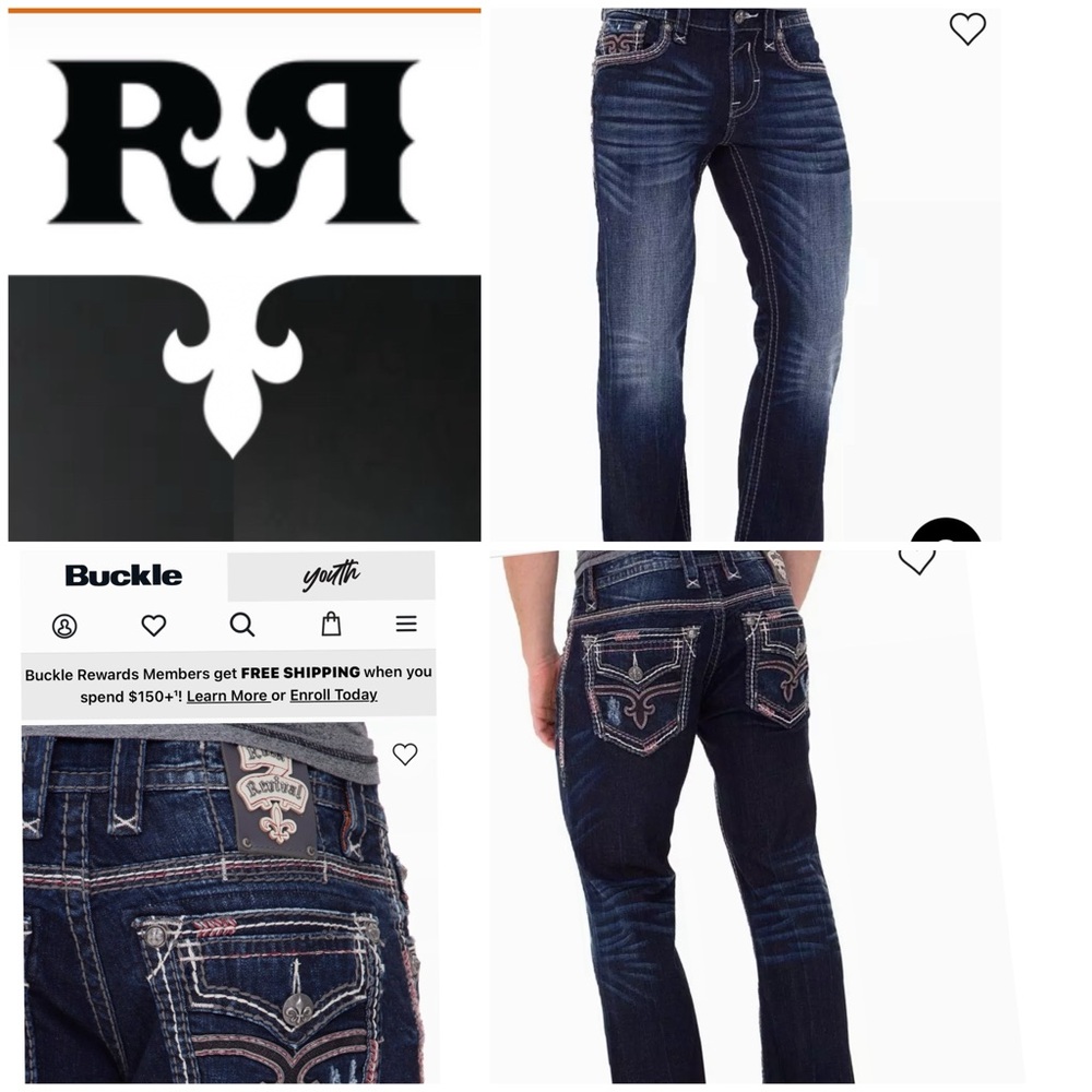 Rock Revival Blue Bootcut Jeans with Decorative Stitching Burgos by Buckle